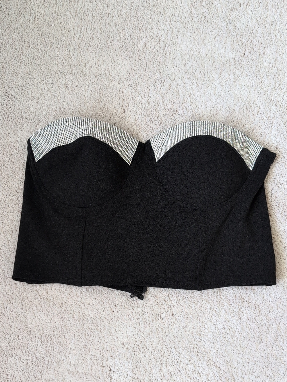 Charlotte Russe Black Strapless Corset Top with Silver Rhinestone Trim Size L